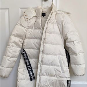 White Armani Exchange Parka with belt